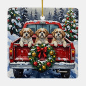 Shih Tzu Christmas Red Truck Holiday セラミックオーナメント (裏面)