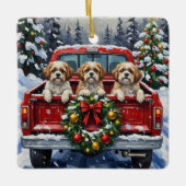 Shih Tzu Christmas Red Truck Holiday セラミックオーナメント (正面)