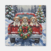 Shih Tzu Christmas Red Truck Holiday マグネット (正面)