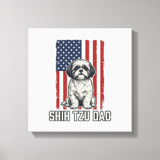 Shih Tzu Dad Patriotic Flag Vintage Dog Shirt_1 キャンバスプリント