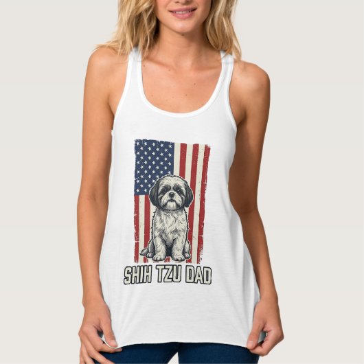 Shih Tzu Dad Patriotic Flag Vintage Dog Shirt_1 タンクトップ (正面)