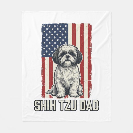 Shih Tzu Dad Patriotic Flag Vintage Dog Shirt_1 フリースブランケット (正面)