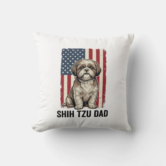 Shih Tzu Dad Patriotic Vintage Dog Shirt Design_1 クッション (正面)