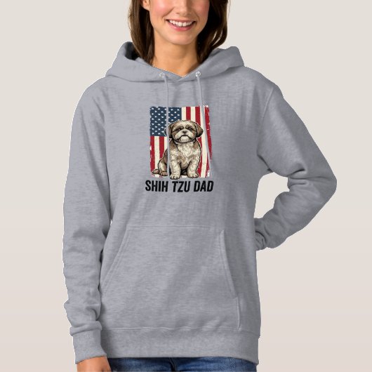 Shih Tzu Dad Patriotic Vintage Dog Shirt Design_1 パーカ (正面)