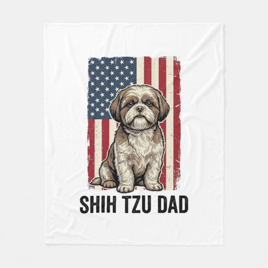 Shih Tzu Dad Patriotic Vintage Dog Shirt Design_1 フリースブランケット (正面)
