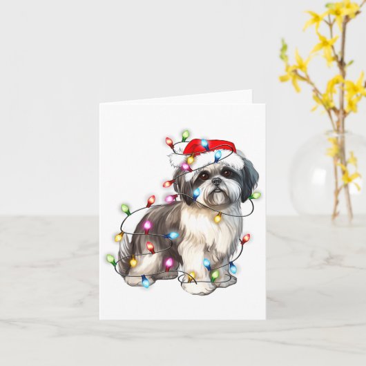 Shih Tzu Dog Christmas Lights Xmas Cute  カード (黄色い花)