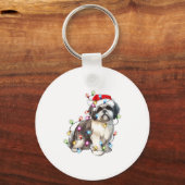 Shih Tzu Dog Christmas Lights Xmas Cute  キーホルダー (正面)