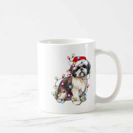 Shih Tzu Dog Christmas Lights Xmas Cute  コーヒーマグカップ (右)