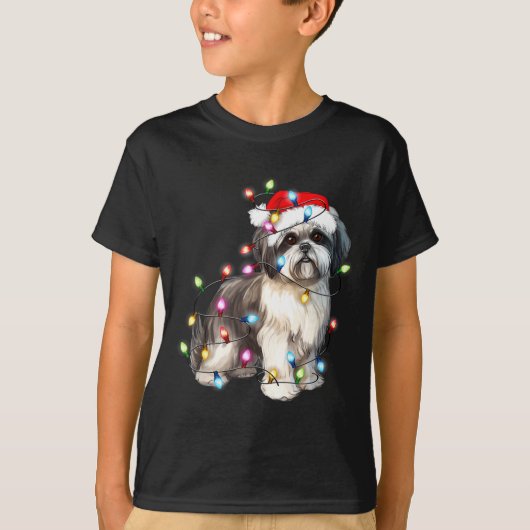 Shih Tzu Dog Christmas Lights Xmas Cute  Tシャツ (正面)