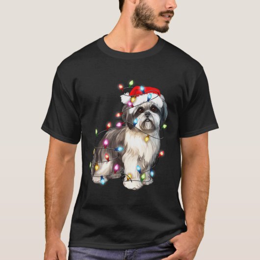 Shih Tzu Dog Christmas Lights Xmas Cute  Tシャツ (正面)