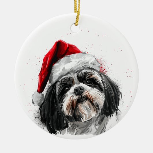 Shih Tzu Dog Christmas Personalized セラミックオーナメント (正面)