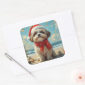Shih Tzu Dog Christmas Vintage Beach スクエアシール (封筒)