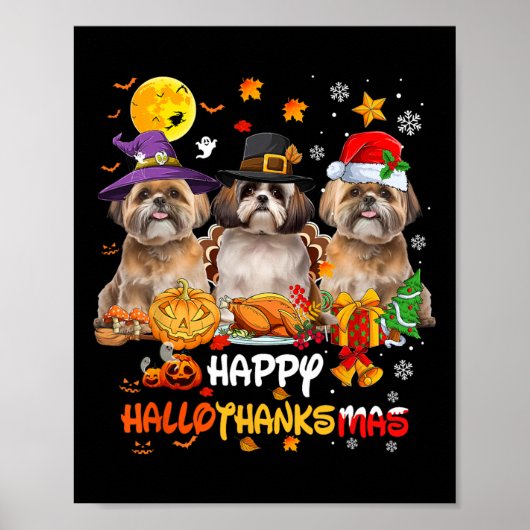 Shih Tzu Dog Happy Halloween Thanksgiving Merry Ch ポスター (正面)