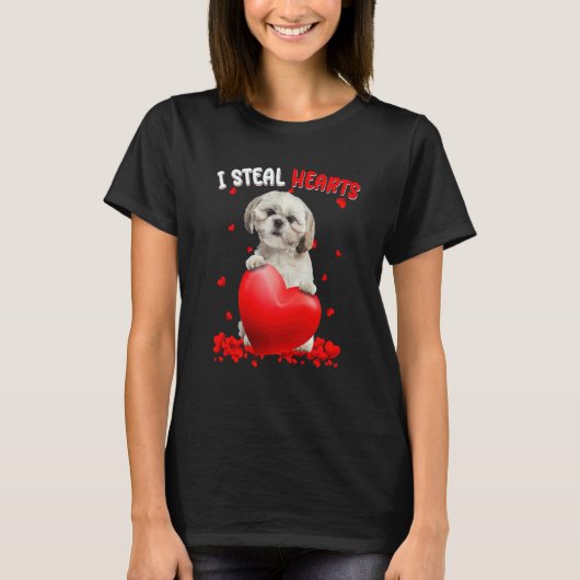 Shih Tzu Dog I Steal Hearts Cute Valentine Day Wom Tシャツ (正面)