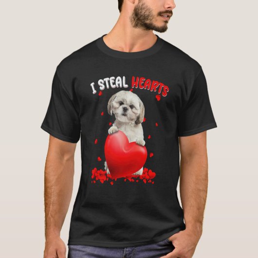Shih Tzu Dog I Steal Hearts Cute Valentine Day Wom Tシャツ (正面)
