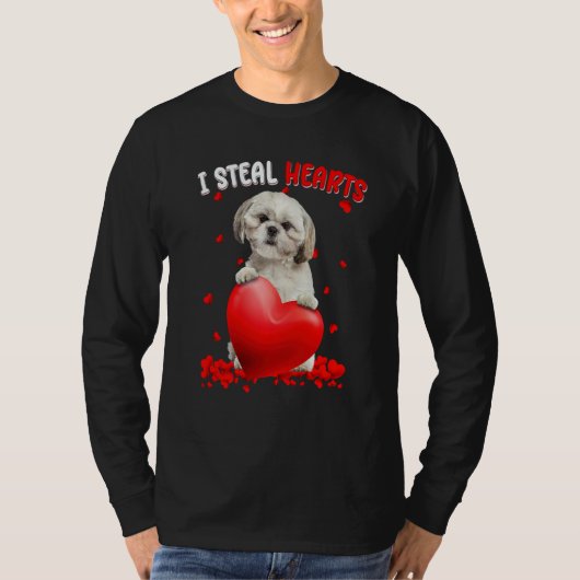 Shih Tzu Dog I Steal Hearts Cute Valentine Day Wom Tシャツ (正面)