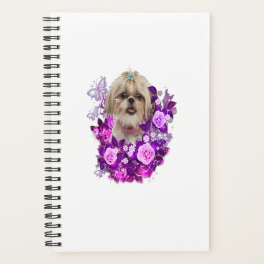 Shih Tzu Dog Purple Rose Flower Floral Gift プランナー手帳 (正面)