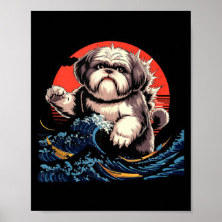 Shih tzu dog shihtzu dog japanese art shitzhu funn ポスター