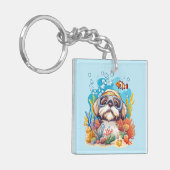 Shih Tzu Dog Snorkeling Coral Reef キーホルダー (正面左)