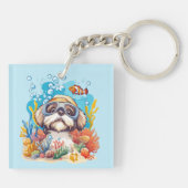 Shih Tzu Dog Snorkeling Coral Reef キーホルダー (裏面)
