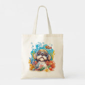 Shih Tzu Dog Snorkeling Coral Reef トートバッグ (裏面)