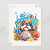Shih Tzu Dog Snorkeling Coral Reef ポストカード (正面/裏面)