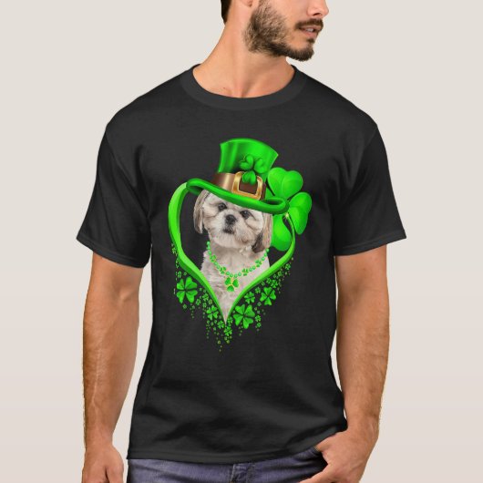 Shih Tzu Dog St Patricks Day Lover Irish Shamrock Tシャツ (正面)