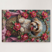 Shih Tzu Dog Valentine's Day Peony Flower Basket ジグソーパズル (横)