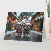 Shih Tzu Dogs Christmas Snow Holiday カード (正面)
