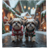 Shih Tzu Dogs Christmas Snow Holiday シャワーカーテン (正面)