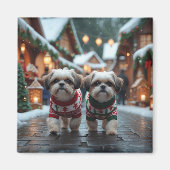 Shih Tzu Dogs Christmas Snow Holiday マグネット (正面)