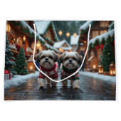 Shih Tzu Dogs Christmas Snow Holiday ラージペーパーバッグ (正面)