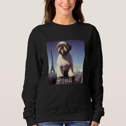 Shih Tzu  Eiffel Tower France Paris  Men Women Dog スウェットシャツ (正面)