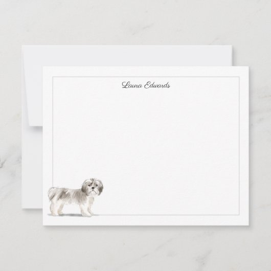 Shih Tzu Gray Border Personalized ノートカード (正面)