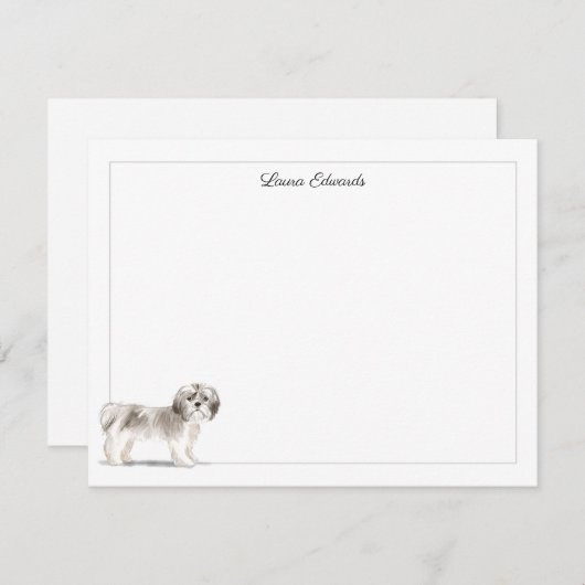 Shih Tzu Gray Border Personalized ノートカード (正面/裏面)