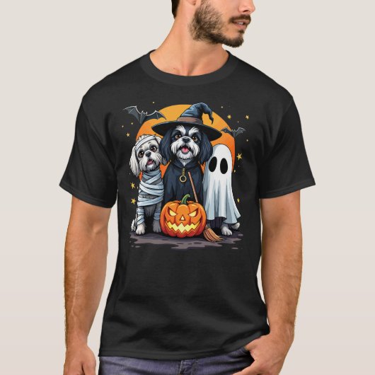 Shih Tzu Halloween Costume Mummy Witch Ghost Dog L Tシャツ (正面)
