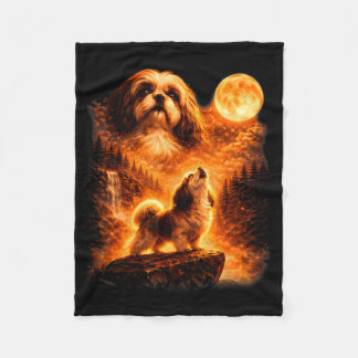 Shih Tzu Howling to The Moon Funny Vintage 90s Dog フリースブランケット