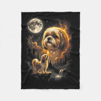 Shih Tzu Howling to The Moon Retro Vintage 90s フリースブランケット