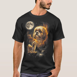 Shih Tzu Howling to The Moon Retro Vintage 90s Tシャツ