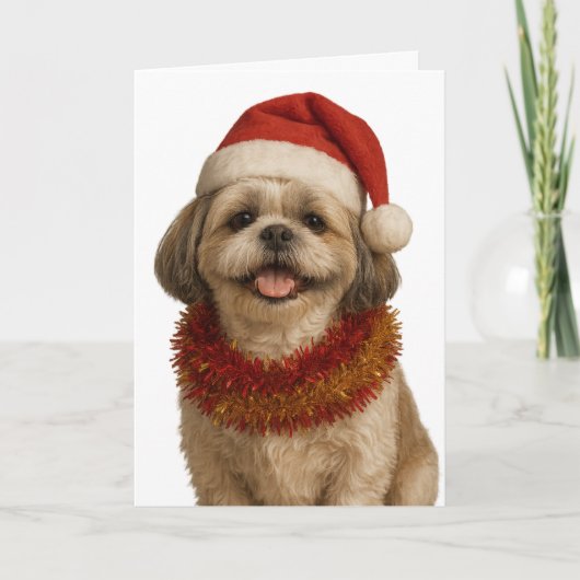 Shih Tzu in a Santa hat Christmas card カード (正面)