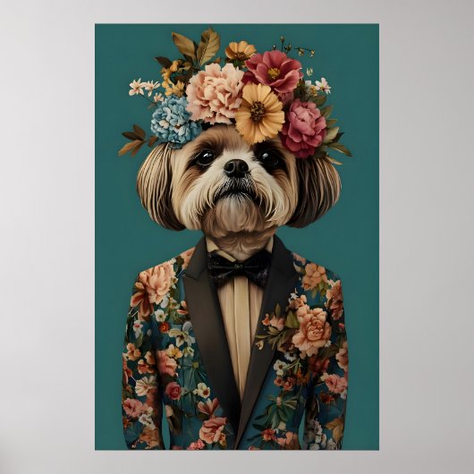 Shih Tzu In Suit Poster, Shih Tzu Portrait, Shih ポスター (正面)