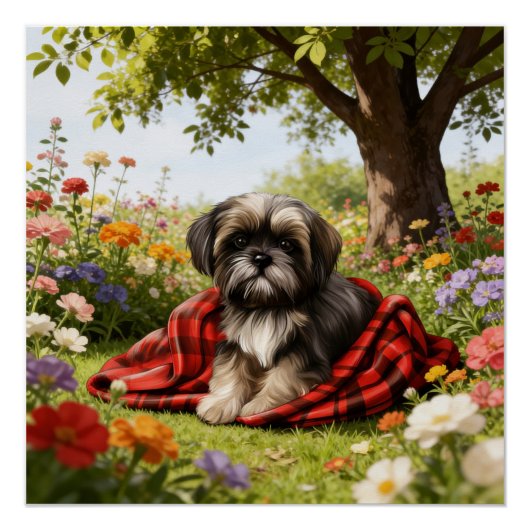 Shih Tzu in the Garden Poster  ポスター