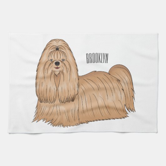 Shih tzu long hair dog cartoon illustration  キッチンタオル (横)