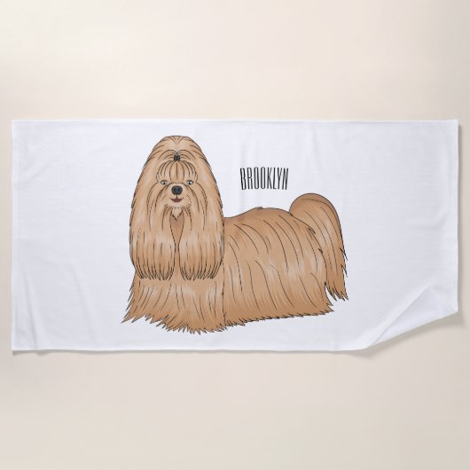 Shih tzu long hair dog cartoon illustration ビーチタオル (正面)