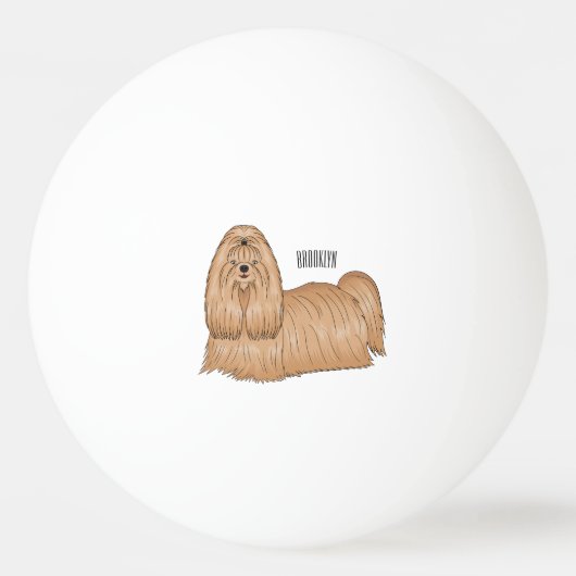 Shih tzu long hair dog cartoon illustration 卓球ボール (正面)