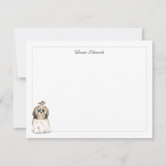 Shih Tzu Long Hair Gray Border Personalized ノートカード