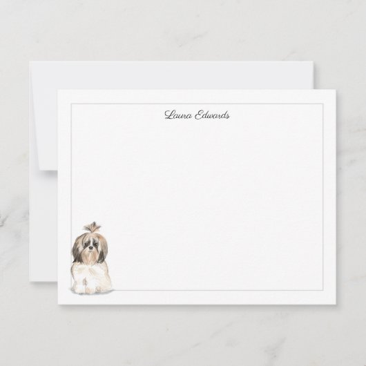 Shih Tzu Long Hair Gray Border Personalized ノートカード (正面)