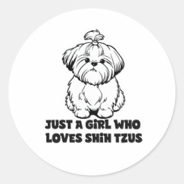 Shih Tzu Lover Girl – Cartoon Dog Design ラウンドシール