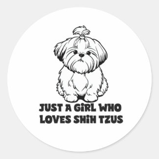 Shih Tzu Lover Girl – Cartoon Dog Design ラウンドシール