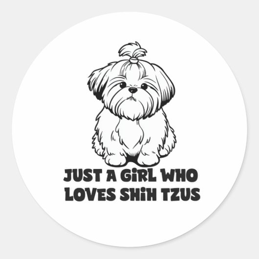 Shih Tzu Lover Girl – Cartoon Dog Design ラウンドシール (正面)